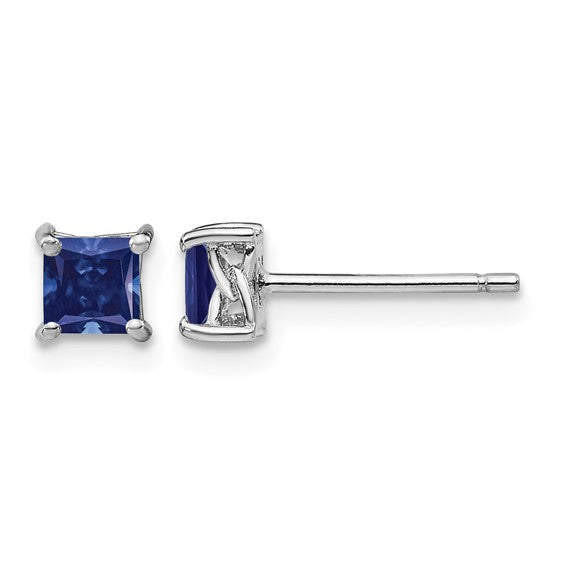 Sterling Silver Rhodium-Plated 4mm Princess-Cut Birthstone Stud Earrings | Genuine Gemstone & Lab-Created Options