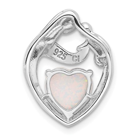 Sterling Silver Rhodium-Plated Created Opal Mother & Child Heart Pendant – 20mm x 15mm Slide Necklace Charm