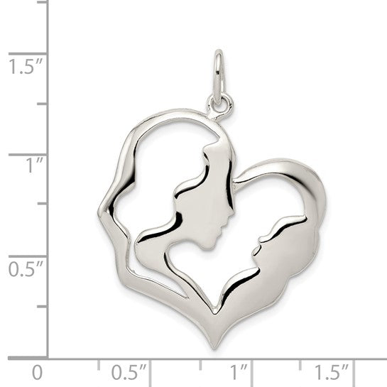 Sterling Silver Mother & Baby Pendant – Large Heart Mom Necklace Charm, 32mm x 27mm Meaningful Gift for Mothers