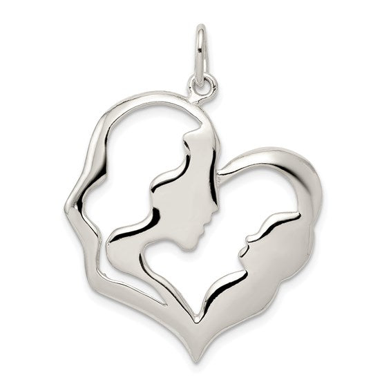Sterling Silver Mother & Baby Pendant – Large Heart Mom Necklace Charm, 32mm x 27mm Meaningful Gift for Mothers