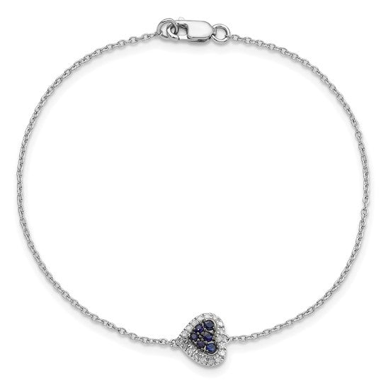 Sterling Silver Natural Sapphire & Diamond Heart Bracelet – September Birthstone, 7 Inch