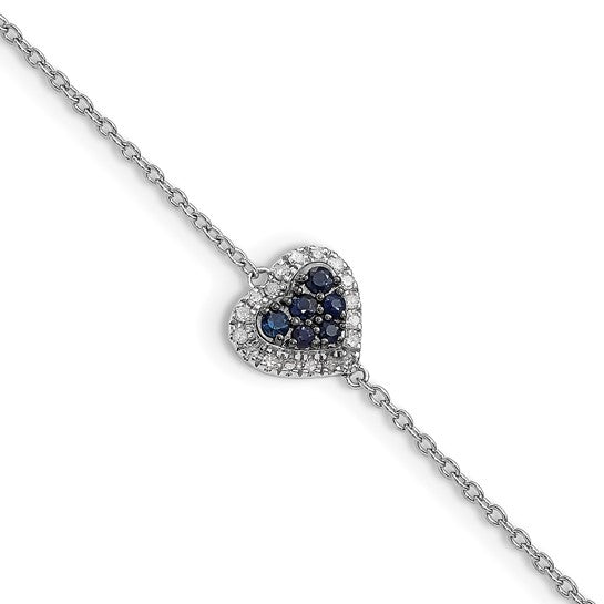 Sterling Silver Natural Sapphire & Diamond Heart Bracelet – September Birthstone, 7 Inch