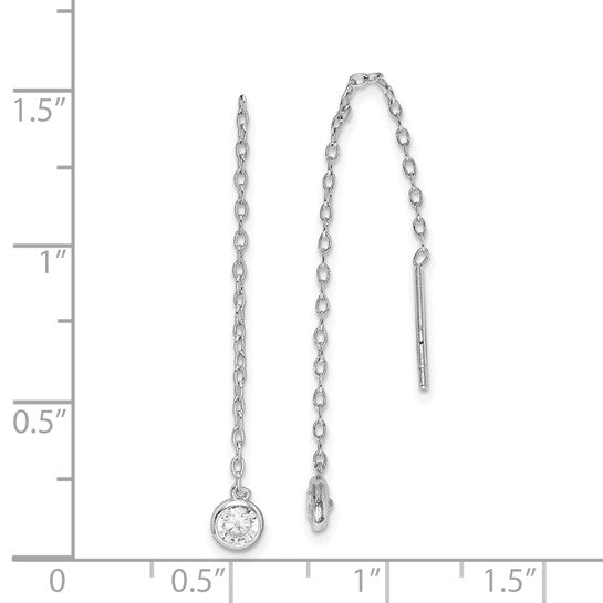Sterling Silver Rhodium-Plated Cubic Zirconia Bezel Chain Threader Earrings – 63mm Long, 4.4mm Wide