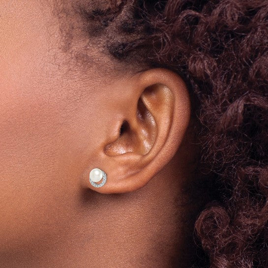 Sterling Silver Freshwater Cultured Pearl Stud Earrings – 8mm Round FWC Pearl Post Earrings