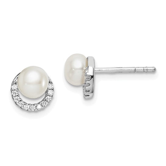 Sterling Silver Freshwater Cultured Pearl Stud Earrings – 8mm Round FWC Pearl Post Earrings
