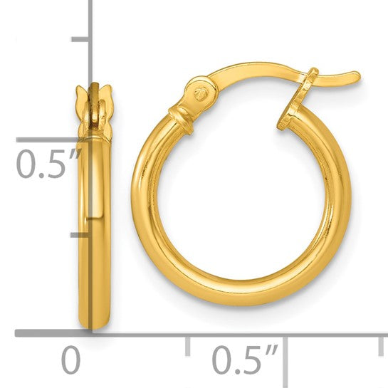 Sterling Silver Gold-Tone Polished 2.00mm Round Tube Hoop Earrings (16mm or 26mm)