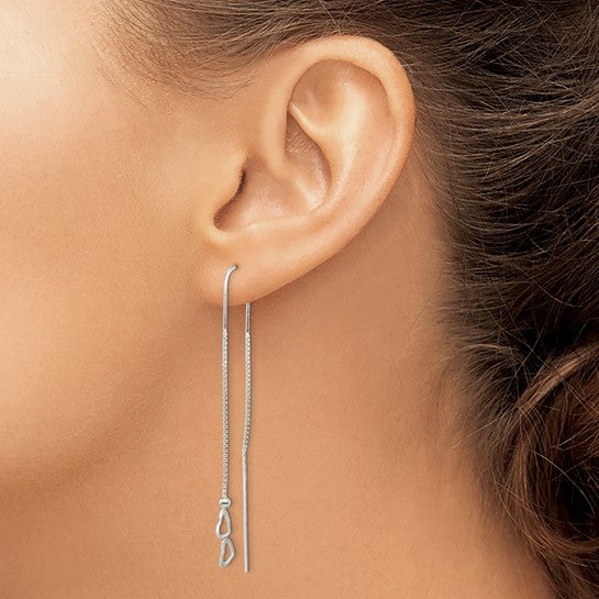 Sterling Silver Polished Double Heart Threader Earrings – 62mm Long, 9mm Wide