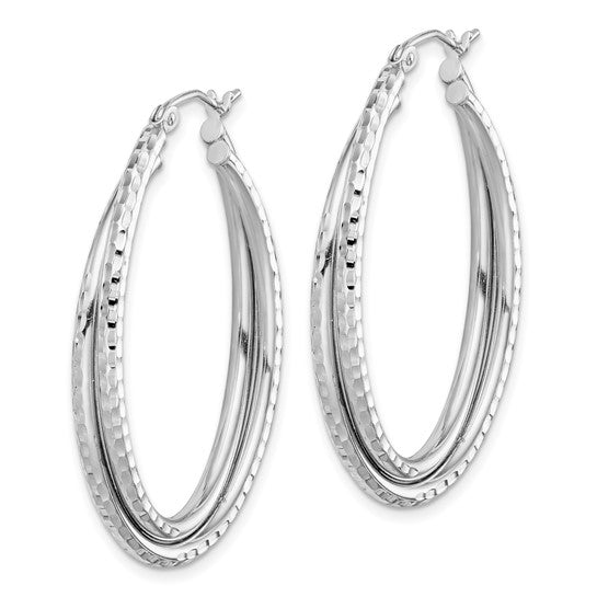 Sterling Silver Rhodium-Plated Textured Double Oval Hoop Earrings (26mm x 36mm)