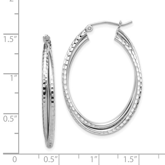 Sterling Silver Rhodium-Plated Textured Double Oval Hoop Earrings (26mm x 36mm)