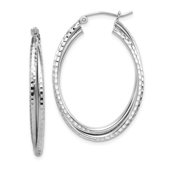 Sterling Silver Rhodium-Plated Textured Double Oval Hoop Earrings (26mm x 36mm)