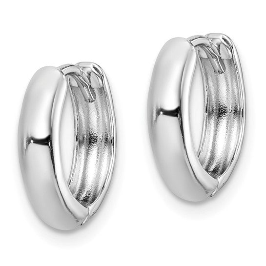 Sterling Silver Rhodium Plated Huggie Hoop Earrings – 13mm, 2mm Thick