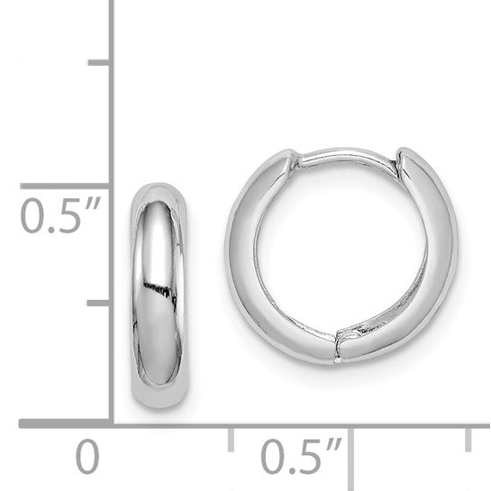 Sterling Silver Rhodium Plated Huggie Hoop Earrings – 13mm, 2mm Thick