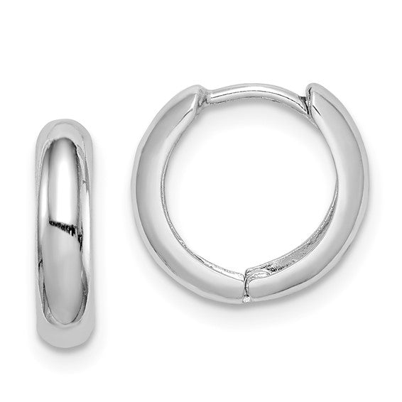 Sterling Silver Rhodium Plated Huggie Hoop Earrings – 13mm, 2mm Thick