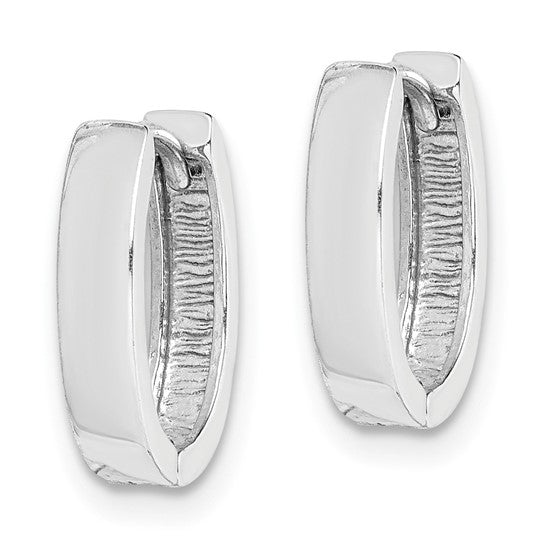 Sterling Silver Rhodium Plated Oval Huggie Hoop Earrings – 13mm, 3mm Thick