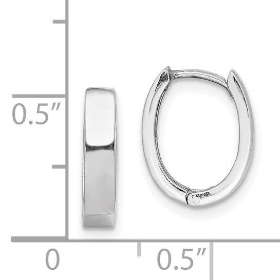 Sterling Silver Rhodium Plated Oval Huggie Hoop Earrings – 13mm, 3mm Thick