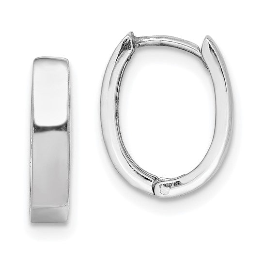 Sterling Silver Rhodium Plated Oval Huggie Hoop Earrings – 13mm, 3mm Thick