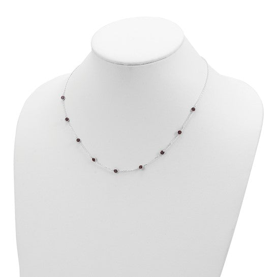 Sterling Silver 9-Station Cubic Zirconia Necklace – Bezel Set CZ Necklace | Blue, Red, or Multicolor | 18 Inch - Stackable