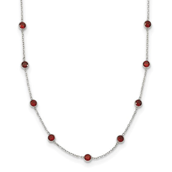 Sterling Silver 9-Station Cubic Zirconia Necklace – Bezel Set CZ Necklace | Blue, Red, or Multicolor | 18 Inch - Stackable