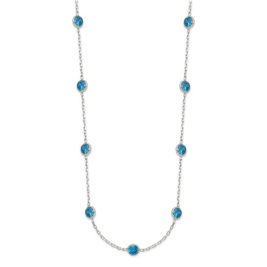 Sterling Silver 9-Station Cubic Zirconia Necklace – Bezel Set CZ Necklace | Blue, Red, or Multicolor | 18 Inch - Stackable