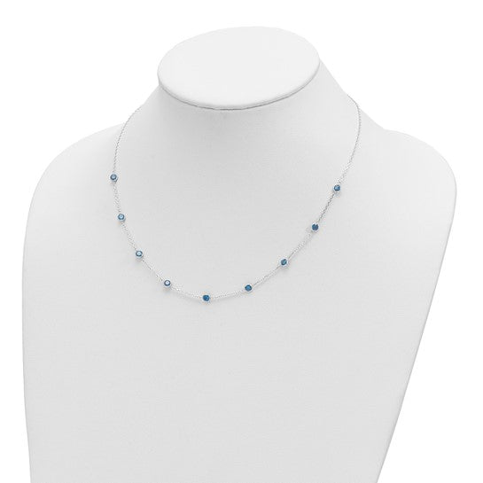 Sterling Silver 9-Station Cubic Zirconia Necklace – Bezel Set CZ Necklace | Blue, Red, or Multicolor | 18 Inch - Stackable