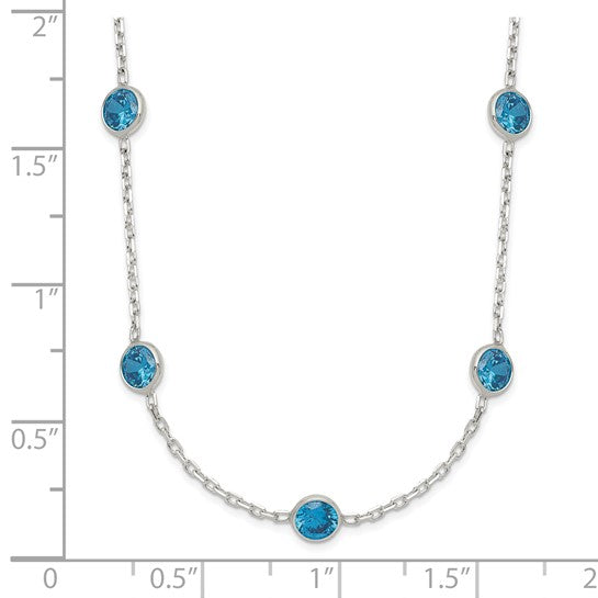 Sterling Silver 9-Station Cubic Zirconia Necklace – Bezel Set CZ Necklace | Blue, Red, or Multicolor | 18 Inch - Stackable