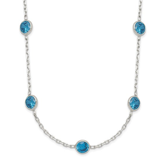 Sterling Silver 9-Station Cubic Zirconia Necklace – Bezel Set CZ Necklace | Blue, Red, or Multicolor | 18 Inch - Stackable