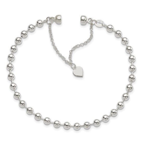 Sterling Silver 4mm Beaded Heart Charm Bracelet – Rhodium-Plated Italian Silver | 7.5 Inch Magnetic Clasp