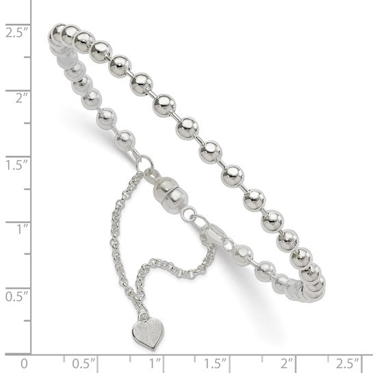 Sterling Silver 4mm Beaded Heart Charm Bracelet – Rhodium-Plated Italian Silver | 7.5 Inch Magnetic Clasp