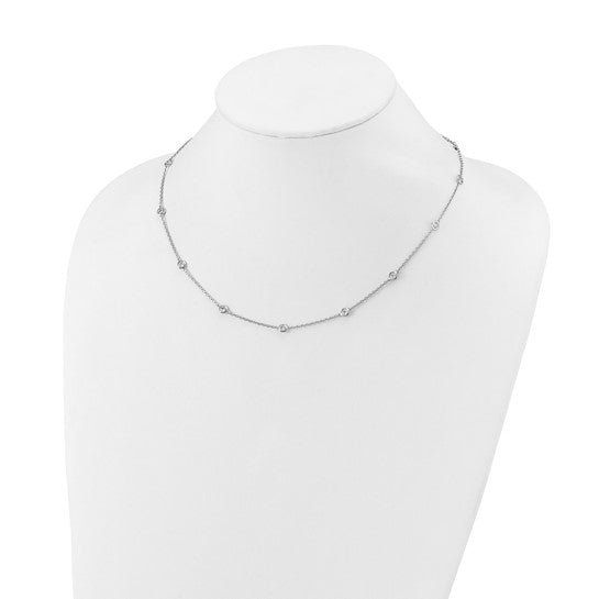 Sterling Silver Rhodium-Plated CZ Station Necklace – 12 Stone 3mm Cubic Zirconia Necklace | 16 Inch with 2 Inch Extension - Stackable