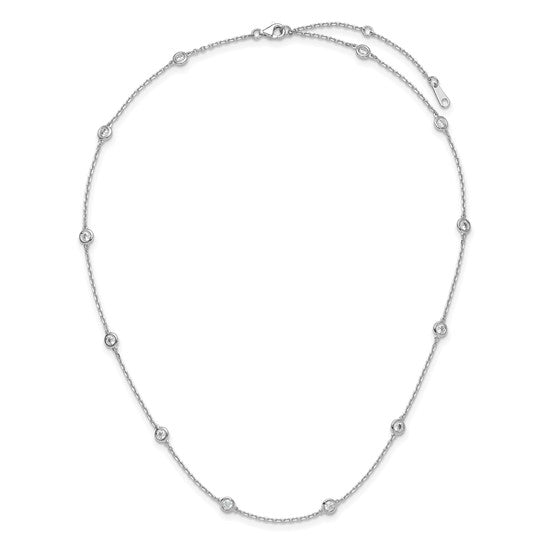 Sterling Silver Rhodium-Plated CZ Station Necklace – 12 Stone 3mm Cubic Zirconia Necklace | 16 Inch with 2 Inch Extension - Stackable