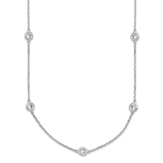 Sterling Silver Rhodium-Plated CZ Station Necklace – 12 Stone 3mm Cubic Zirconia Necklace | 16 Inch with 2 Inch Extension - Stackable