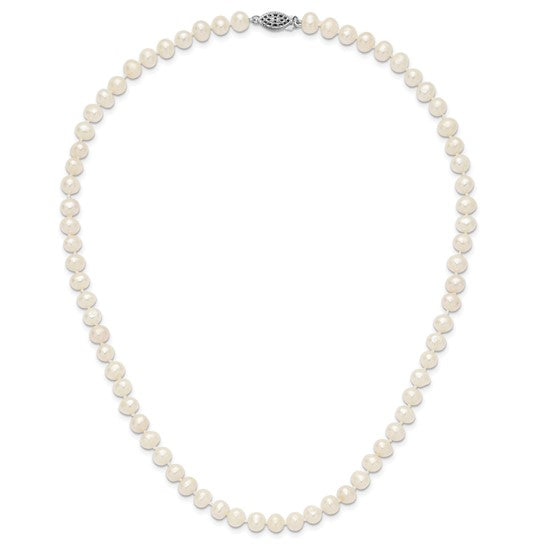 Sterling Silver Rhodium-Plated 6–7mm White Near-Round Freshwater Cultured Pearl Necklace – 18"