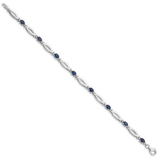 Sterling Silver Natural Sapphire & Diamond Bracelet – September Birthstone, 7 Inch