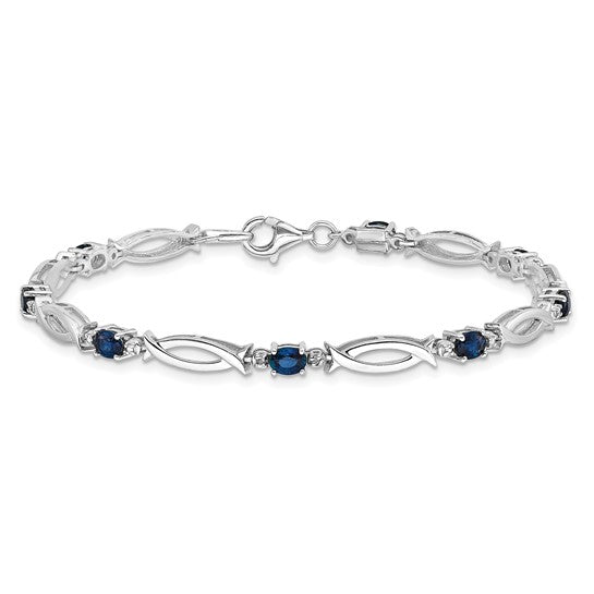 Sterling Silver Natural Sapphire & Diamond Bracelet – September Birthstone, 7 Inch
