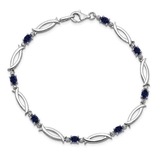 Sterling Silver Natural Sapphire & Diamond Bracelet – September Birthstone, 7 Inch