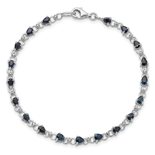 Sterling Silver Natural Pear-Shaped Sapphire & Diamond Bracelet – September Birthstone, 7 Inch