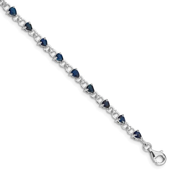 Sterling Silver Natural Pear-Shaped Sapphire & Diamond Bracelet – September Birthstone, 7 Inch