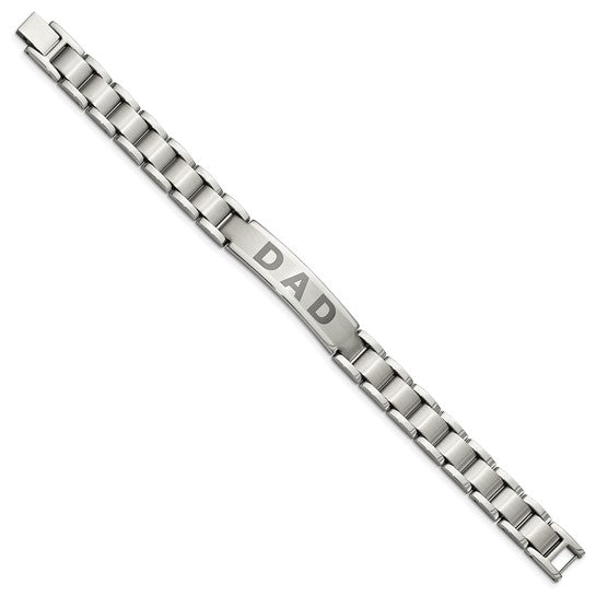 Men's Stainless Steel DAD Link Bracelet – Brushed & Polished Laser-Etched 8.75" Bracelet