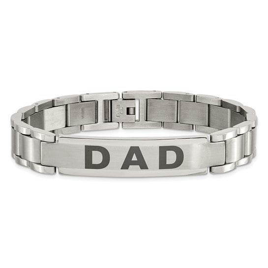Men's Stainless Steel DAD Link Bracelet – Brushed & Polished Laser-Etched 8.75" Bracelet
