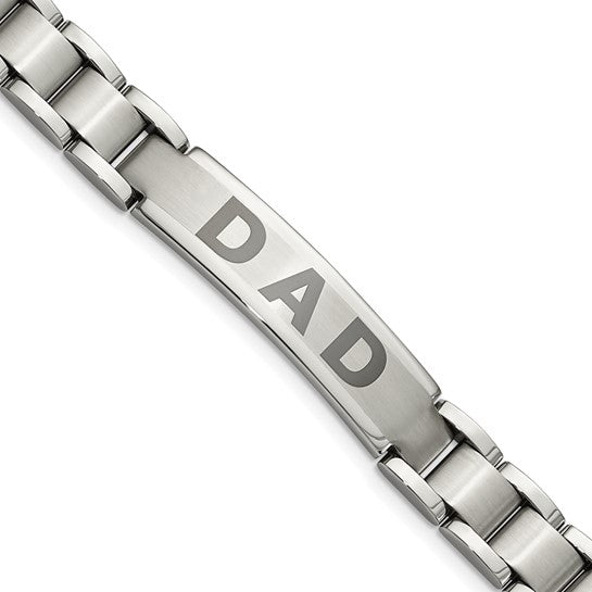 Men's Stainless Steel DAD Link Bracelet – Brushed & Polished Laser-Etched 8.75" Bracelet