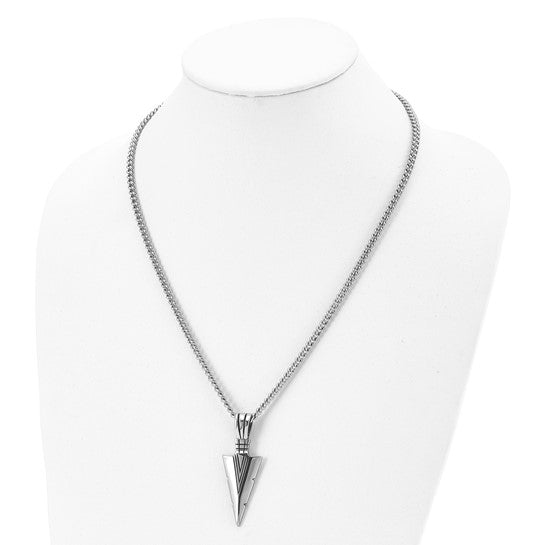 Men's Stainless Steel Antiqued & Polished Dagger Pendant Necklace – 22" Curb Chain