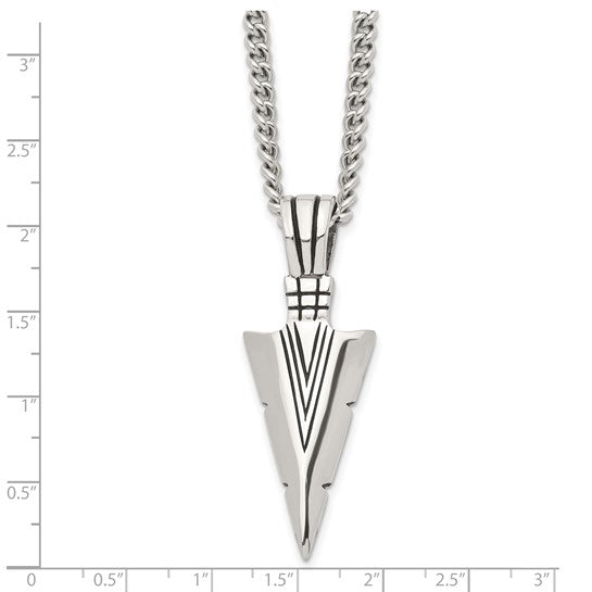 Men's Stainless Steel Antiqued & Polished Dagger Pendant Necklace – 22" Curb Chain