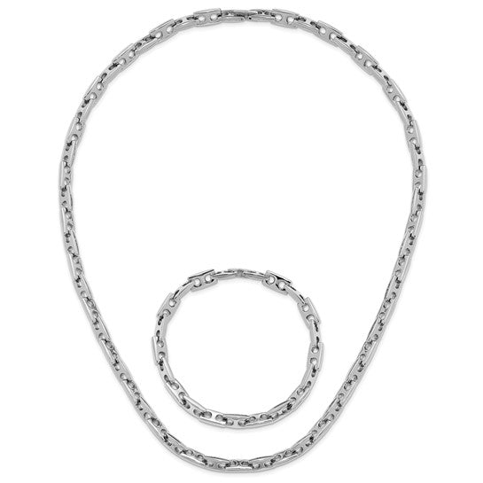 Men's Stainless Steel Solid Link Necklace & Bracelet Set for Men – 22" Necklace & 8.5" Bracelet