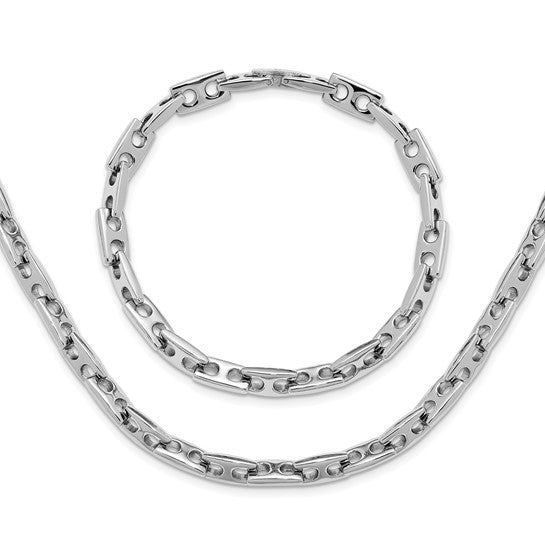 Men's Stainless Steel Solid Link Necklace & Bracelet Set for Men – 22" Necklace & 8.5" Bracelet