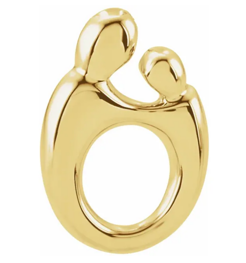 10K Yellow Gold Mother & Child Slide Pendant – Small Mom Necklace Charm, 20.5mm x 13.5mm