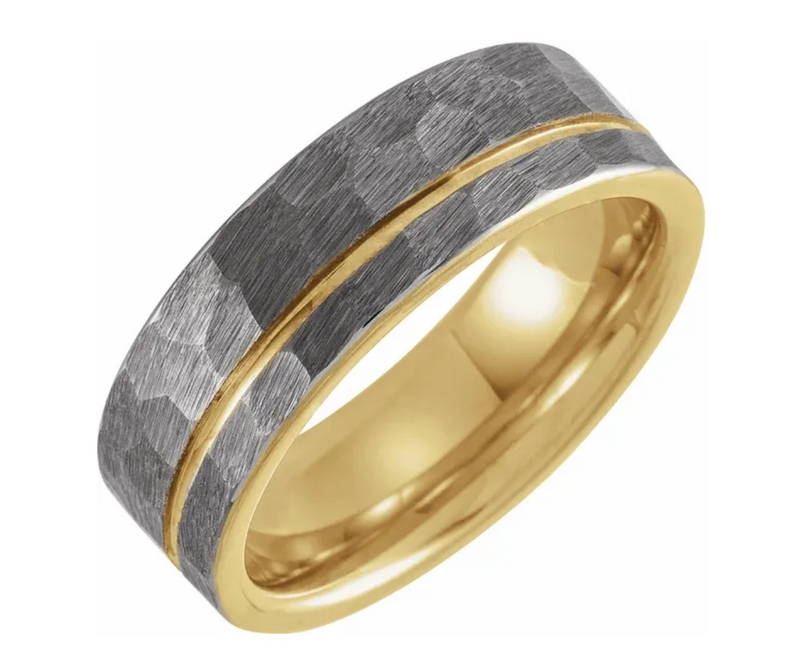 Men's 18K Yellow Gold PVD Tungsten Ring – 8mm Grooved Comfort-Fit Flat Band