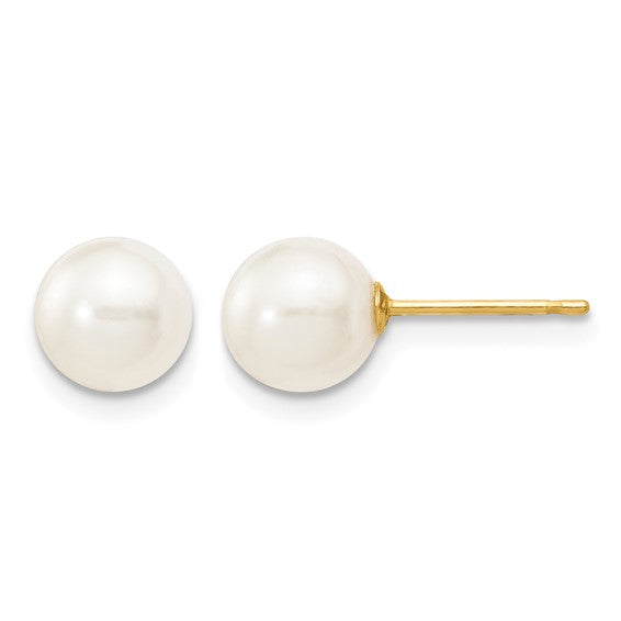 14K Yellow Gold AAA Cultured Freshwater Pearl Stud Earrings (5mm-6mm)