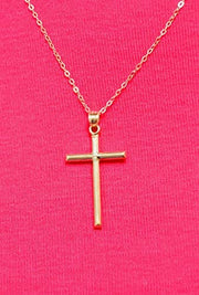 14k Yellow Gold Simple Classic Cross Pendant Charm - LooptyHoops