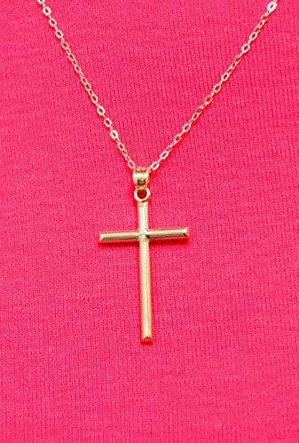 14k Yellow Gold Simple Classic Cross Pendant Charm - LooptyHoops