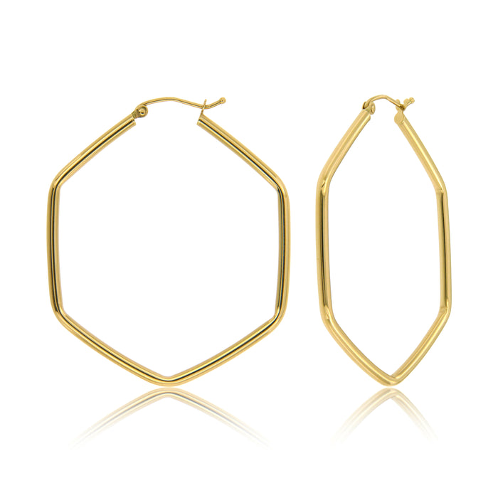 14K Gold Hexagon Shaped Hoop Earrings, 2mm Thick (20-30mm) - LooptyHoops